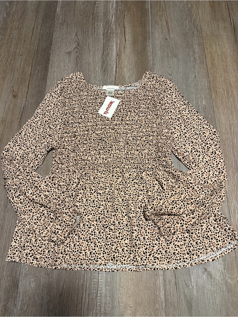 Urban Romantics Smocked Leopard Print Long Sleeve Top
